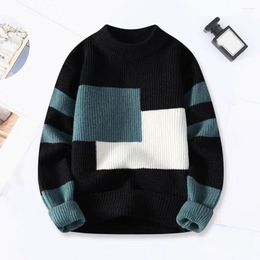 Men's Sweaters Colour Block Sweater Colorblock Knitted Thick Warm O Neck Pullover For Fall Winter Soft Elastic Streetwear Style