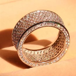 Jewellery luxury Full 320pcs white Topaz Simulated Diamond Diamonique 10KT White Gold Filled GF simulated Diamond Wedding Band Ring 208H