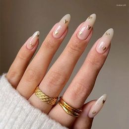 False Nails 24pcs Valentine's Day Fake Wearing Clips Minimalist French Nude Color Love Nail Patch Detachable
