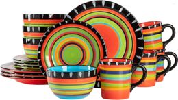 Bowls 16-Piece Hand Painted Dinnerware Set Service For 4 (16pc) Salad Bowl Ramen Ceramic