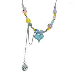 Choker Clavicle Chain Heart Pendant Necklace Colourful Beaded Statement Jewellery