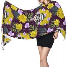 Scarves Tassel Scarf Calavera Catrina In A Wreath Of Yellow Dahlias Women Cashmere Neck Head Pashmina Lady Shawl Wrap Bandana