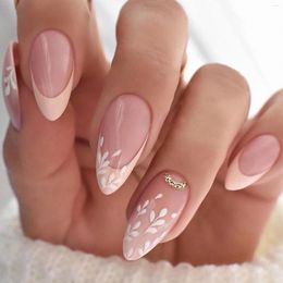 False Nails 24PCS Gradient Colour Fake French Style Almond Shape White Edge Press On Full Cover For Women Salon Use