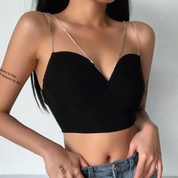 Camis Flashing diamond chain Summer Crop Top Women Sexy Bustier Top Chain Strap Cropped Casual Black Crop Tops Clothes 2020