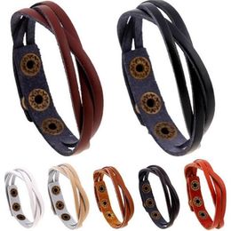 2017 New Vintage Snap Bracelet Men Women Adjustable Leather Wrap Bracelets & Bangles Fashion Pulseira Masculina Jewellery G42228B