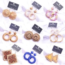 Stud Earrings 10pcs/lot Rattan Woven Dangling Handmade Straw Dangle Drop Boho Summer Beach Statement Circle Ball Hoop Earrin