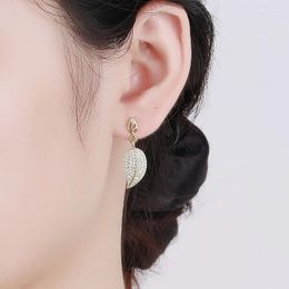 Dangle Earrings Fashion Golden Angel Wing Drop For Women Shiny Micro Crystal Paved Hollow Leaf Charm Piercing Earring Jewelry Accessory