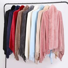 Scarves Winter Double-sided Flannel Faux Fur Collar Tassel Shawl Plush Women Warm Solid Colour Scarf Cardigan