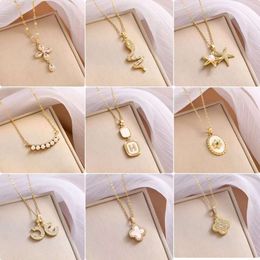 Fashionable Light and Luxurious Double-sided Four Leaf Clover Pendant Titanium Steel Necklace Women's Simple Fashionable Design Colorfast Collar Neck Chain