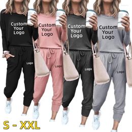 Women's Two Piece Pants Custom Logo Suit Spring Autumn Fashion Daily Home Wear O-neck Hoodies And Sweatpants Pieces Set DIY Female Tracksuit