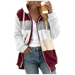 Women's Jackets Winter Fleece Lined Hoodie Jacket Contrast Color Warm Thickened Overcoat Female Thick Plush Sweatshirts Coats