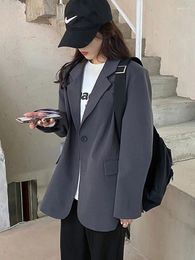 Women's Suits Jmprs Harajuku Grey Blazer Coat Women Korean Loose Single Buttons Jacket Preppy Style Casual Long Sleeve Lady Simple Spring