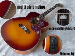 Acoustic guitar J200 Cherry burst Rose wood fingerboard White Pearl Inaly multilayer binding with Fishman 3698