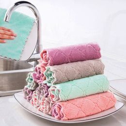 5pcs Double Sided Embossed Coral Fleece Dish Towels Soft Absorbent Non-Shedding - Perfect Kitchen Cleaning HZ0089