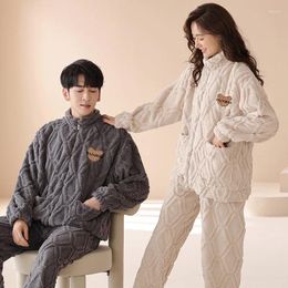 Men's Sleepwear Couple Pyjamas Autumn Winter Thickened Zipper Coral Velvet Female Cartoon Warm Flannel Loungewear Set Pijamas Para Parejas