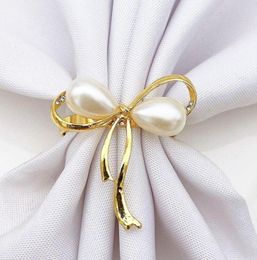Napkin Rings 6Pcs Golden Cute Pearl Bow Shape Serviette Buckle For Wedding Party Table Decoration Kitchen Supplies9680022