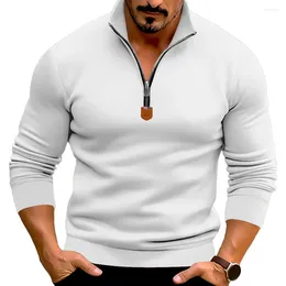 Men's Hoodies Fashion Sweatshirt Long Sleeve Zip Stand Collar Solid Color Sportswear Fleece Lined Tops Pullover Sweatshirts Man Clothing