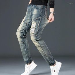 Men's Jeans Nostalgic Blue Denim Men Stretch Slim Straight Regular Fit Casual Trousers Brand Party Hip Hop Pants Fashion