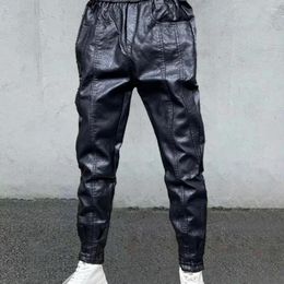 Men's Pants Casual Black Trousers Autumn Winter Harem Mid-rise Elastic Waist With Multi Pockets Slim Fit