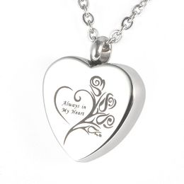 Lily Stainless Steel Memorial Pendant Always in my heart Urn Locket Cremation Jewellery Necklace with gift bag and chain231m