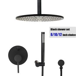 Sets brass black ceiling mount shower set round rain shower head 8 10 12 inch choice bathroom water mixer bath faucet set