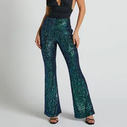 Women's Pants Elegant Party Trousers Sparkling Sequins High Waisted Wide Leg Flared Sequined Nightclub Wear Ropa Mujer