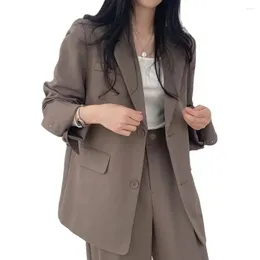 Women's Suits Solid Color Women Suit Coat Stylish Spring Autumn Lapel With Flap Pockets Loose Fit For Work