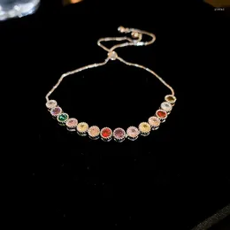 Strand Minar Luxury Rainbow CZ Cubic Zirconia Beaded Bracelet For Women Femela Silver Plated Copper Chain Adjustable Bracelets