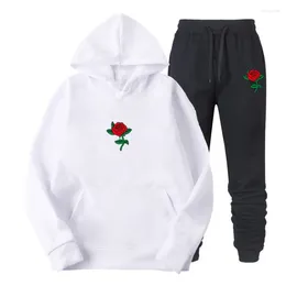 Men's Tracksuits 2023 Men Hoodies Suit Rose Flower Tracksuit Sweatshirt Fleece Hoody Sweat Pants Jogging Homme Pullover 3XL Sporting Set