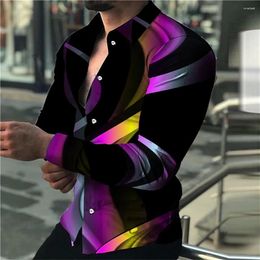 Men's Casual Shirts 2024 Fashion Luxury Social Shirt Lapel Button Printed Long Sleeve Tops Clothing Prom Cardigan Large Size