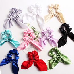 Satin Bowknot Elastic Hair Bands For Women Girls Solid Scrunchies Headband Hair Ties Ropes Ponytail Holder Hair Accessories