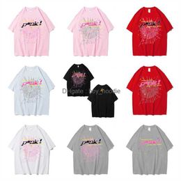 Men Women Best Quality Foaming Printing Spider Web Pattern T-shirt Fashion Top Tees Pink Young Thug Sp5der 555555 T Shirt KUU7