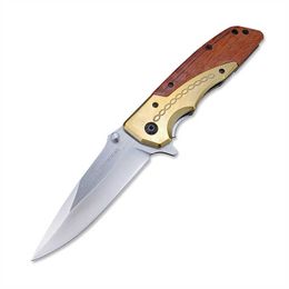 Outdoor DA77 Brass Wood handle Folding Pocket Knife Self-defense Tactical Camping EDC Knves