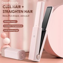 Straighteners 2 in 1 USB Cordless Hair Straightener Splint Hair Styling Curler Pink Curling Portable Travel Dorm for Student Unique Gift