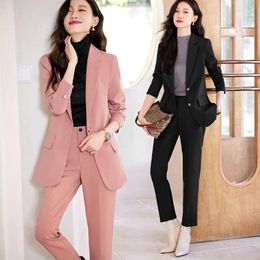 Women's Two Piece Pants Pink Suit Jacket Autumn High Sense Spring And Fashion Temperament Office Wear Formal Work Clothes