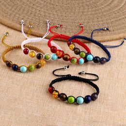 Strand Braided Natural Stone Bracelets Handmade 8mm 7 Colors Beads Adjustable Energy Beaded Bracelet For Men Gift
