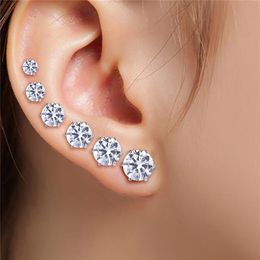 6 Pair Fashion Punk Cubic Ear Studs Jewelry for Cool Women Men Stainless Steel Round Small White Black Stud Earrings 3-8MM265t