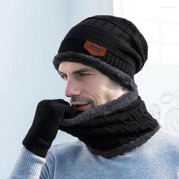 Berets Unisex Beanies Hat Ring Scarf Gloves Set Winter Knitted Thick Warm Women Men Solid Retro Beanie Soft Touch Screen