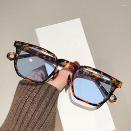 Sunglasses Polygon Square Women Retro Rivets Tea Gradient Shades UV400 Men Punk Leopard Blue Sun Glasses