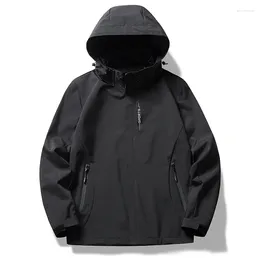 Men's Jackets Mens Hiking Outdoor Hooded Charge Jacket Single Layer Waterproof Windproof Hood Tooling Coat Warm Mountaineering Set