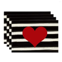 Table Mats Watercolor Stripes Love Heart Valentine's Day Placemats Set Of 4 12x18 Inch Holiday For Party Kitchen Dining Decor