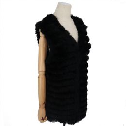 Fur 2021 Women Real Rabbit Fur Vest Sleeveless Gilet Knitted Fur Coat Women Fur Coats