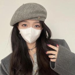 Berets Metal Standard Woolen Big Head Beret Women's Autumn And Winter Korean Style Trend Showing Face Small Warm Painter Hat