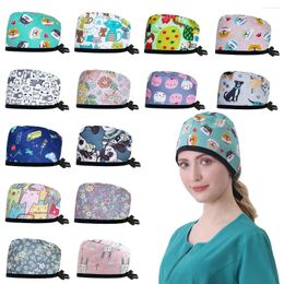 Berets Printed Cap Adjustable Ladies Long Hair Hood Dentist Dental Clinic Frosted Men