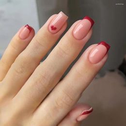 False Nails Valentine's Day Collection French Fake Square Head Wearable Manicure Nail Full Cover Red Love Press On Girl