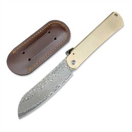 Japanese Brass handle Tactical Pocket Knife Damascus Steel Blade Camping EDC Higonokami Folding Knives