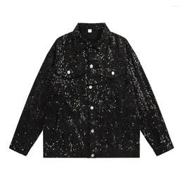 Men's Jackets 2023 Fashion Sequin Denim Jeans Jacket Men Women High Quality Black Loose Coat Streetwear Outwear