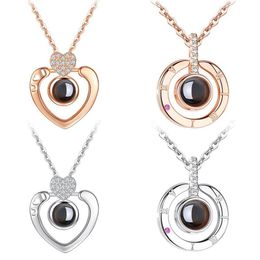 New Rose Gold Silver I love you 100 Lanugage Necklace Love Memory Projection Heart Necklace Birthday Gift Drop 286j