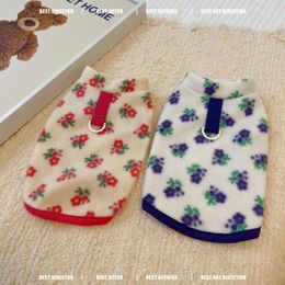 Dog Apparel Pet Floral Plush Coat Cat Clothing Autumn Winter Warmth Fleece Printed Hoodie Home Outdoor Traction Clothes
