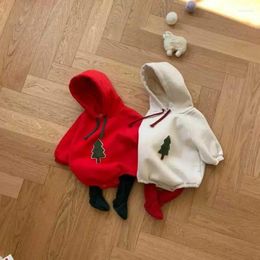 Rompers 2023 Autumn Korean Ins Baby Girls Christmas Tree Cotton Long Sleeve Hooded Infant Born Bodysuit